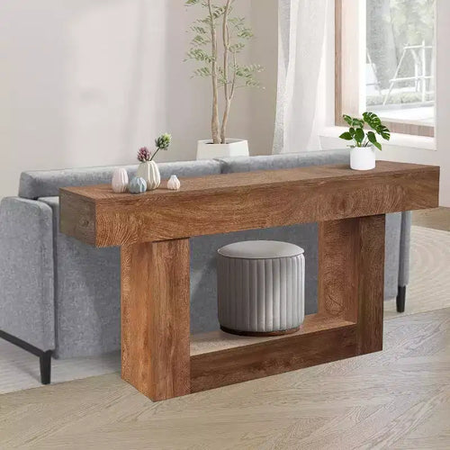 Console de ferme de 63 pouces pour entrée, table de canapé étroite en bois derrière le canapé avec rangement, meuble de couloir rustique pour hall d'entrée