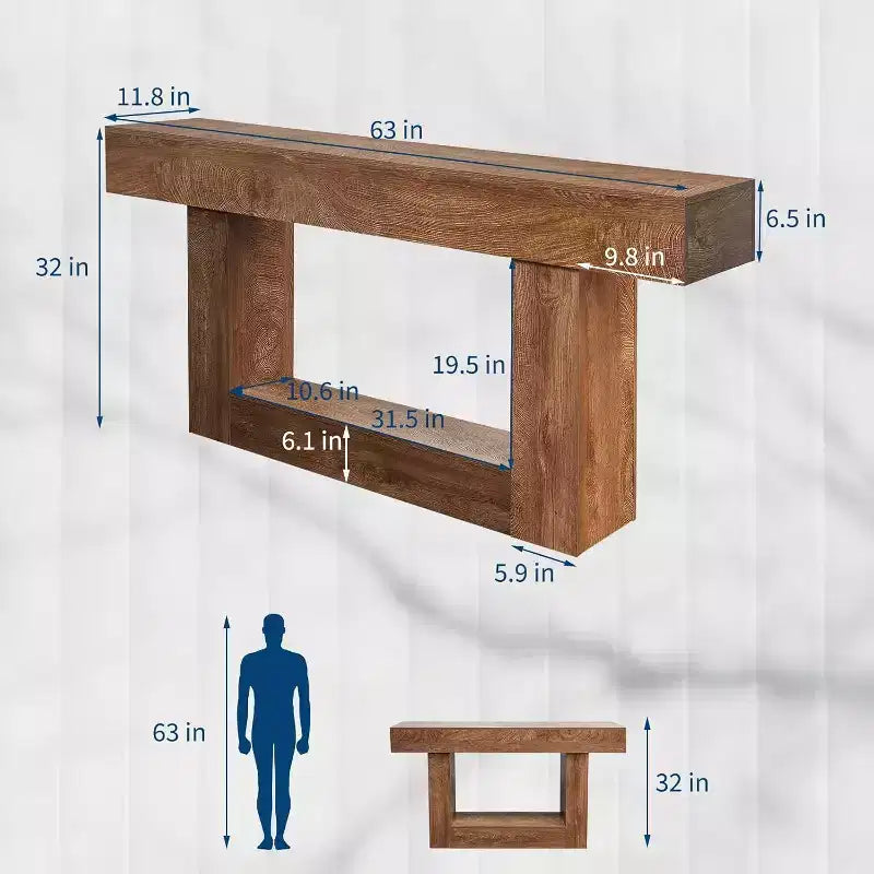 Console de ferme de 63 pouces pour entrée, table de canapé étroite en bois derrière le canapé avec rangement, meuble de couloir rustique pour hall d'entrée