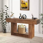 Console de ferme de 63 pouces pour entrée, table de canapé étroite en bois derrière le canapé avec rangement, meuble de couloir rustique pour hall d'entrée