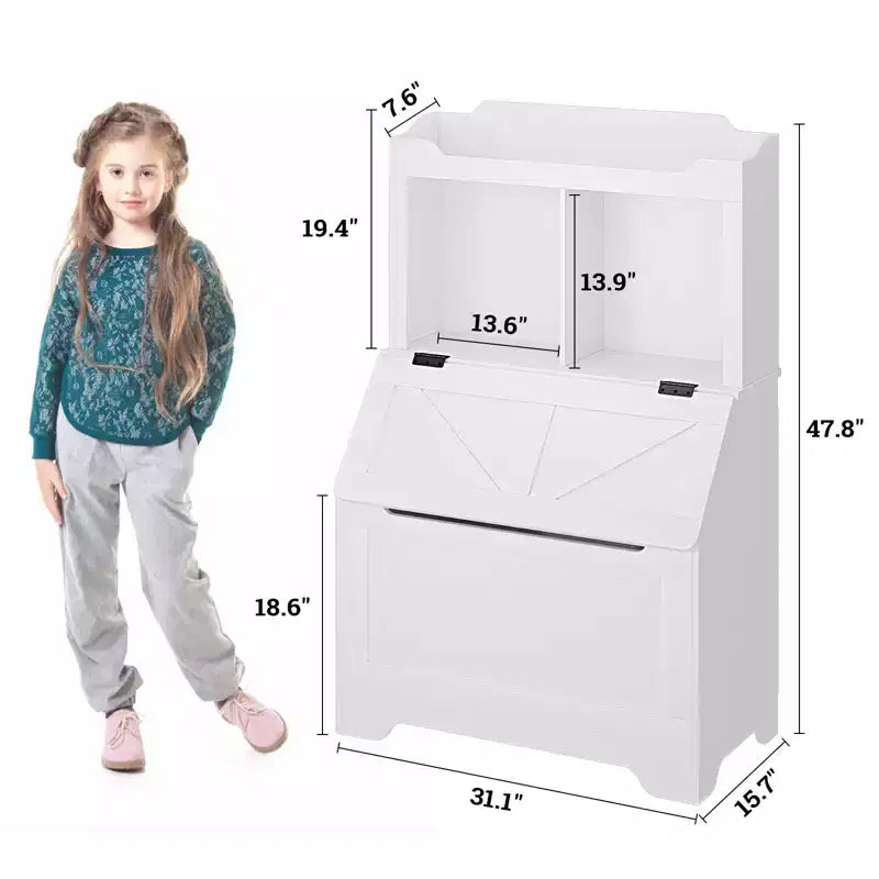 Meuble de rangement pour jouets d'enfants, bibliothèque et rangement pour jouets pour enfants avec couvercle à charnière et compartiments, bibliothèques en bois pour salle de jeux, chambre d'enfant, chambre à coucher