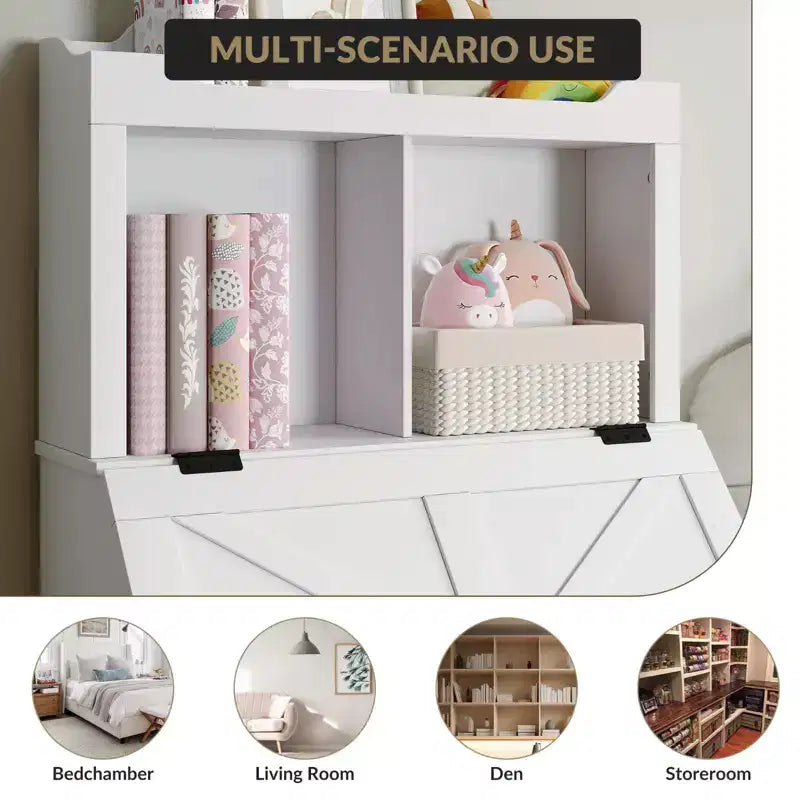 Meuble de rangement pour jouets d'enfants, bibliothèque et rangement pour jouets pour enfants avec couvercle à charnière et compartiments, bibliothèques en bois pour salle de jeux, chambre d'enfant, chambre à coucher