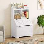 Meuble de rangement pour jouets d'enfants, bibliothèque et rangement pour jouets pour enfants avec couvercle à charnière et compartiments, bibliothèques en bois pour salle de jeux, chambre d'enfant, chambre à coucher