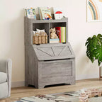 Meuble de rangement pour jouets d'enfants, bibliothèque et rangement pour jouets pour enfants avec couvercle à charnière et compartiments, bibliothèques en bois pour salle de jeux, chambre d'enfant, chambre à coucher