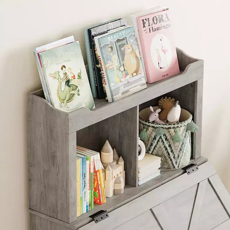 Meuble de rangement pour jouets d'enfants, bibliothèque et rangement pour jouets pour enfants avec couvercle à charnière et compartiments, bibliothèques en bois pour salle de jeux, chambre d'enfant, chambre à coucher