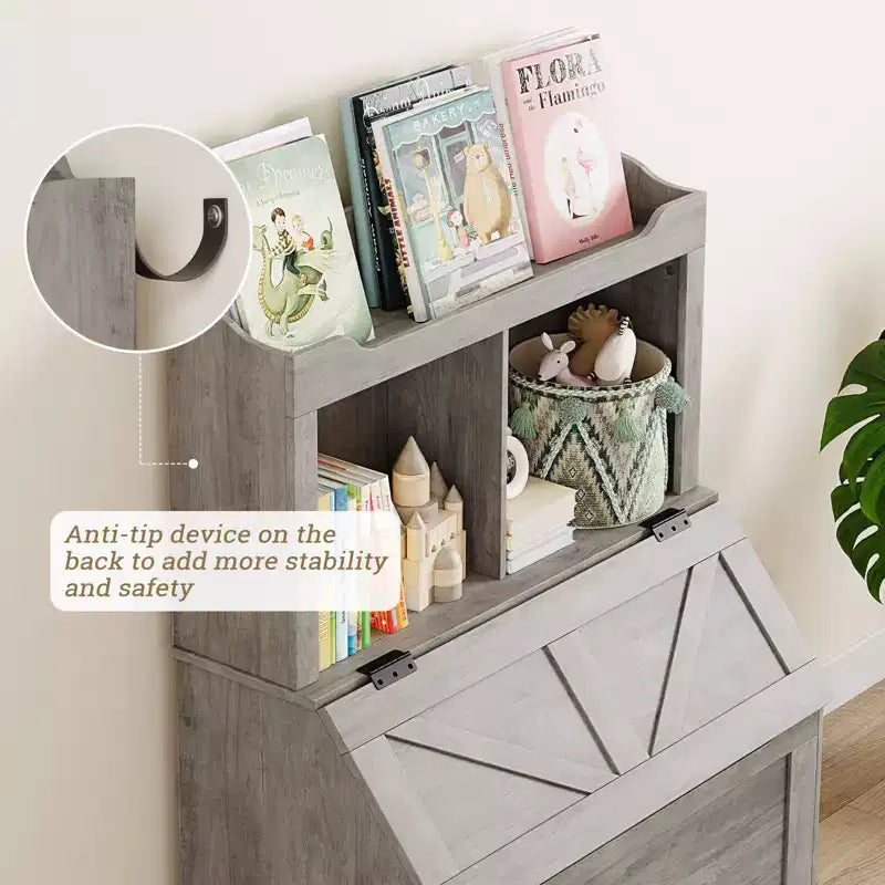 Meuble de rangement pour jouets d'enfants, bibliothèque et rangement pour jouets pour enfants avec couvercle à charnière et compartiments, bibliothèques en bois pour salle de jeux, chambre d'enfant, chambre à coucher