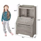 Meuble de rangement pour jouets d'enfants, bibliothèque et rangement pour jouets pour enfants avec couvercle à charnière et compartiments, bibliothèques en bois pour salle de jeux, chambre d'enfant, chambre à coucher