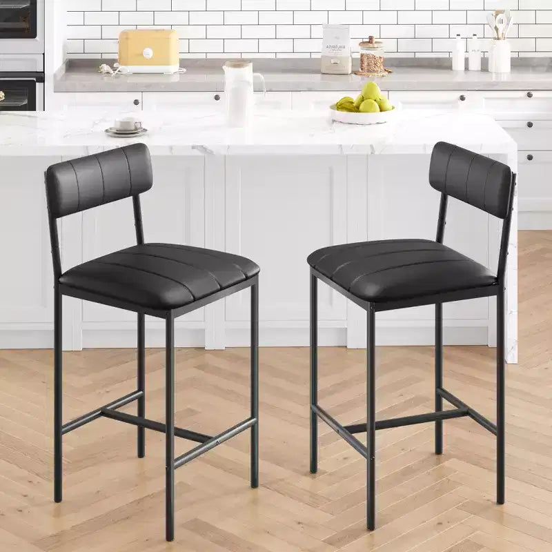 COZONY Lot de 2 chaises de salle à manger rembourrées, tabourets de bar en cuir PU, noir