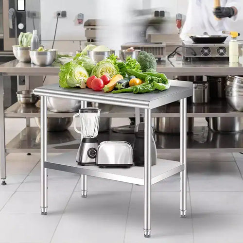 Acekool 36 x 24 Stainless Steel Prep Table with Backsplash, Adjustable Undershelf & 4 Caster Wheels, Commercial-Grade Work Table