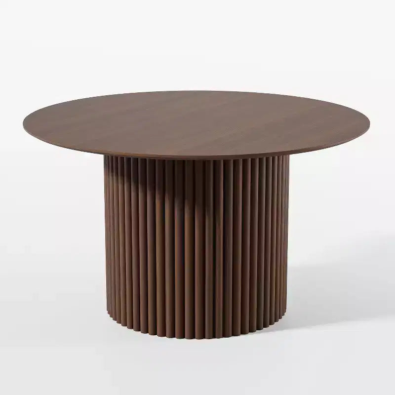 PexFix Table à manger ronde en bois de 46 pouces Table de cuisine circulaire avec base en lattes de bois Tables à dîner modernes de style ferme pour cuisine Salon Noyer