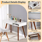 Acekool 42 Bureau d'ordinateur moderne du milieu du siècle avec tiroir et casier de rangement ouvert, bureau à domicile pour le jeu, les études, l'écriture, blanc