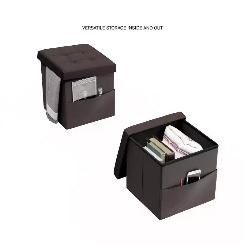 Pouff pliant en similicuir Lavish Home, Marron