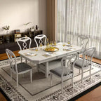 Ensemble de salle à manger extensible VECELO 5/7 pièces, table en bois d'hévéa avec 4/6 chaises de salle à manger rembourrées sans accoudoirs pour la cuisine, gris