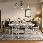 Ensemble de salle à manger extensible VECELO 5/7 pièces, table en bois d'hévéa avec 4/6 chaises de salle à manger rembourrées sans accoudoirs pour la cuisine, gris