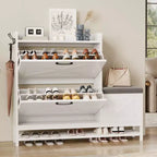 Meuble à chaussures avec banc, Meuble de rangement à chaussures étroit et mince de style rustique avec 2 tiroirs basculants pour entrée, salon, couloir