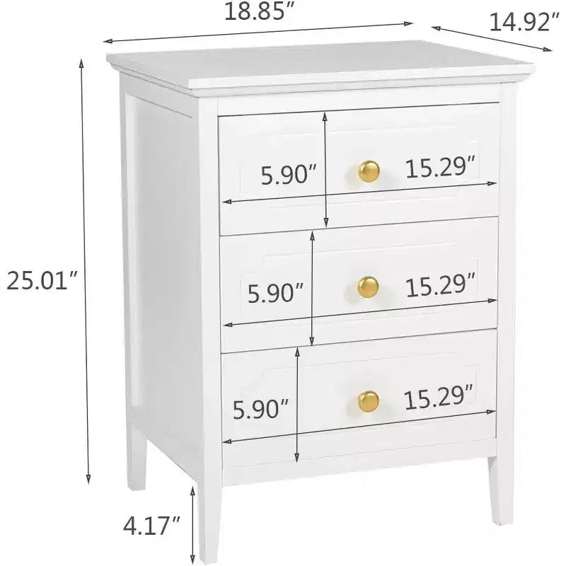 TYBOATLE Table de chevet blanche à 3 tiroirs, table d'appoint en bois avec très grand espace de rangement pour salon, chambre à coucher