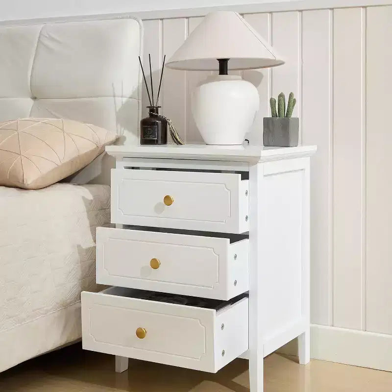 TYBOATLE Table de chevet blanche à 3 tiroirs, table d'appoint en bois avec très grand espace de rangement pour salon, chambre à coucher