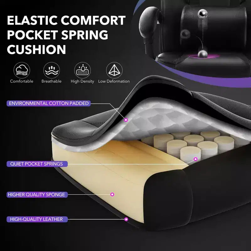 Chaise de bureau grande taille, Chaise de jeu en cuir à dossier haut avec repose-pieds, Chaise d'ordinateur ergonomique avec support lombaire et appui-tête, Base pivotante à 360°