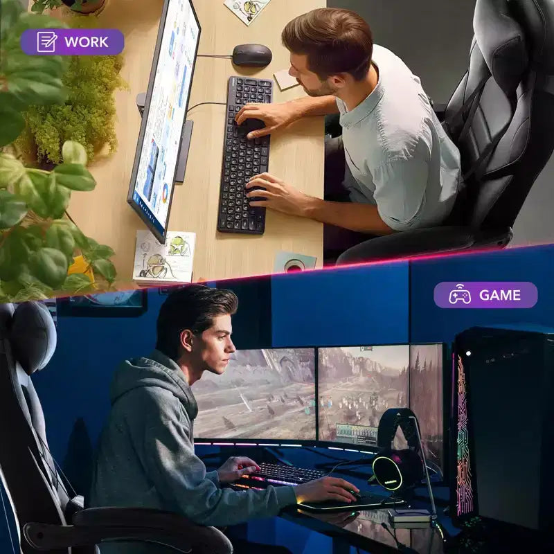 Chaise de bureau grande taille, Chaise de jeu en cuir à dossier haut avec repose-pieds, Chaise d'ordinateur ergonomique avec support lombaire et appui-tête, Base pivotante à 360°
