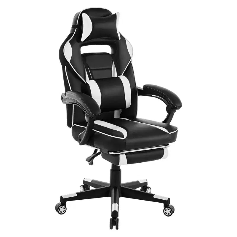 Chaise de bureau grande taille, Chaise de jeu en cuir à dossier haut avec repose-pieds, Chaise d'ordinateur ergonomique avec support lombaire et appui-tête, Base pivotante à 360°
