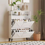 Meuble à chaussures avec 2 tiroirs basculants pour entrée, organisateur de meuble à chaussures autoportant avec rangement ouvert, meuble d'angle à chaussures autoportant