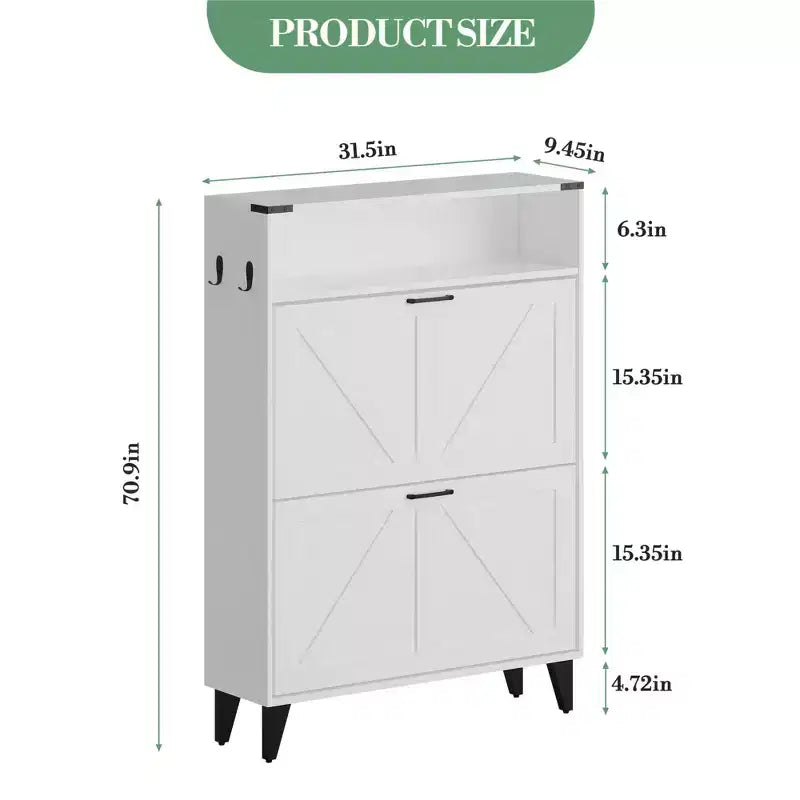 Meuble à chaussures avec 2 tiroirs basculants pour entrée, organisateur de meuble à chaussures autoportant avec rangement ouvert, meuble d'angle à chaussures autoportant