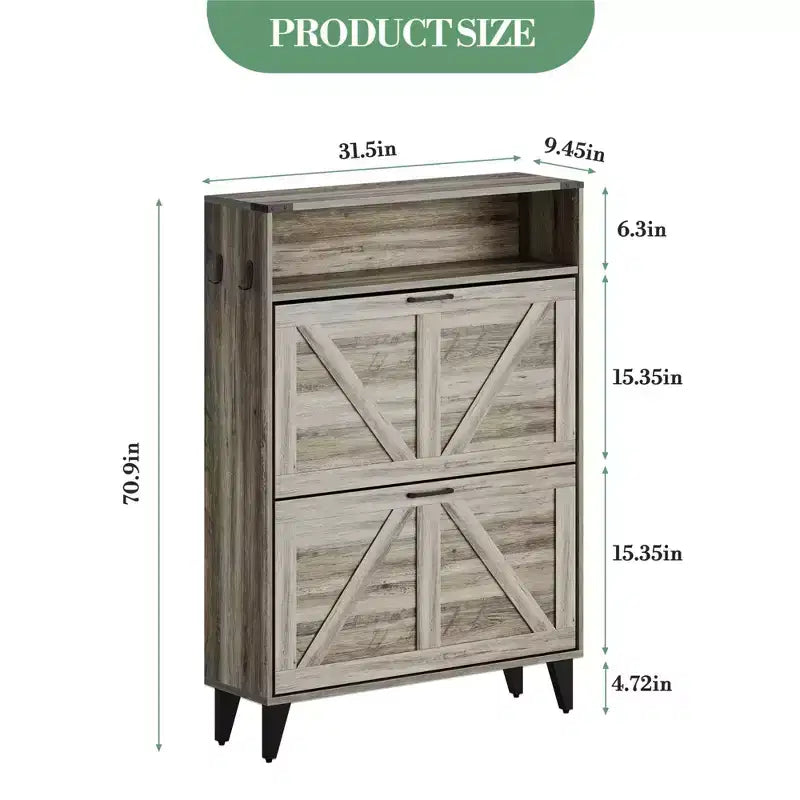 Meuble à chaussures avec 2 tiroirs basculants pour entrée, organisateur de meuble à chaussures autoportant avec rangement ouvert, meuble d'angle à chaussures autoportant
