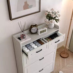Meuble à chaussures avec 3 tiroirs basculants et 2 tiroirs, Meuble de rangement à chaussures pour entrée, Meuble à chaussures étroit pour entrée, Blanc