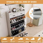 Meuble à chaussures avec 3 tiroirs basculants et 2 tiroirs, Meuble de rangement à chaussures pour entrée, Meuble à chaussures étroit pour entrée, Blanc