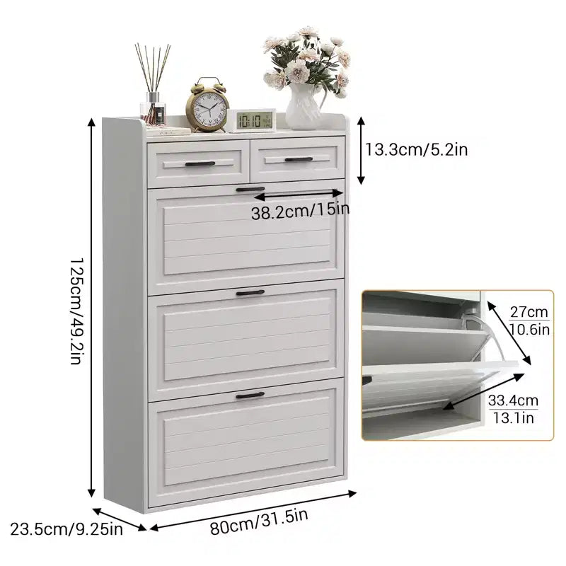 Meuble à chaussures avec 3 tiroirs basculants et 2 tiroirs, Meuble de rangement à chaussures pour entrée, Meuble à chaussures étroit pour entrée, Blanc