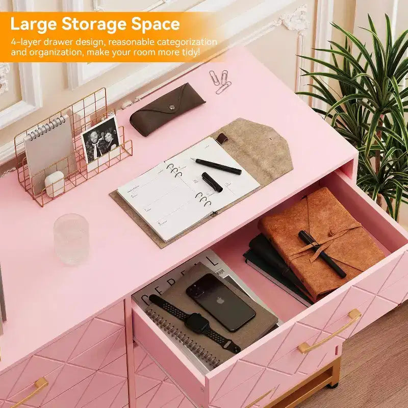 Commode de chambre avec 8 tiroirs, commode de meuble TV, grande commode en bois pour le rangement et l'organisation.