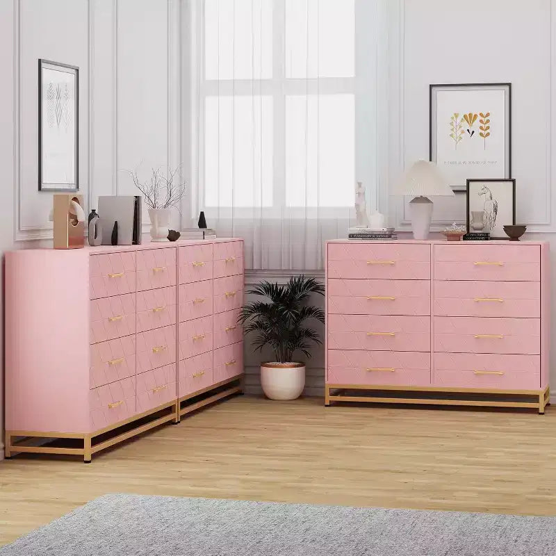 Commode de chambre avec 8 tiroirs, commode de meuble TV, grande commode en bois pour le rangement et l'organisation.