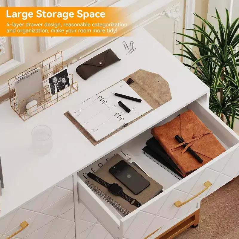 Commode de chambre avec 8 tiroirs, commode de meuble TV, grande commode en bois pour le rangement et l'organisation.