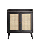 MAYEERTY 59x15x31 Pouces Buffet/Bar à Liqueur Noir en Rotin Pour Salle à Manger ou Couloir