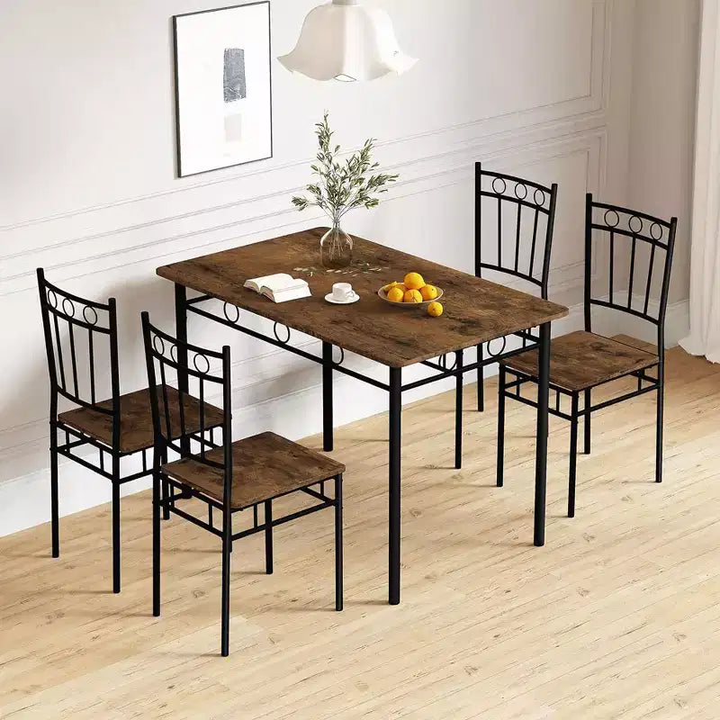 Ensemble de salle à manger rectangulaire Dyonery pour 4 personnes, table de cuisine 5 pièces et 4 chaises, ensemble de table de salle à manger, ensemble de table de cuisine compact pour petit espace