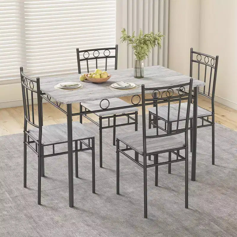 Ensemble de salle à manger rectangulaire Dyonery pour 4 personnes, table de cuisine 5 pièces et 4 chaises, ensemble de table de salle à manger, ensemble de table de cuisine compact pour petit espace