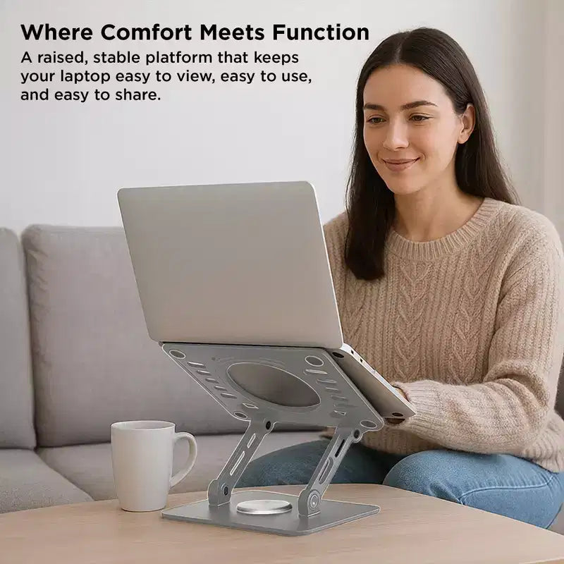 Support d'ordinateur portable pivotant Uncaged Ergonomics, rehausseur d'ordinateur portable réglable pour bureau permettant de surélever, d'incliner, de faire pivoter et de refroidir les ordinateurs portables Support d'ordinateur portable ergonomique