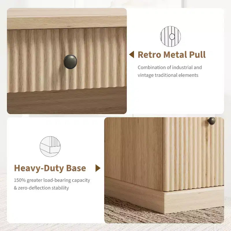 Garvee Fluted Home Office Desk Storage, Bureau de direction moderne 54 pouces avec station de charge, Bureau d'ordinateur en bois avec tiroirs classeurs pour l'étude