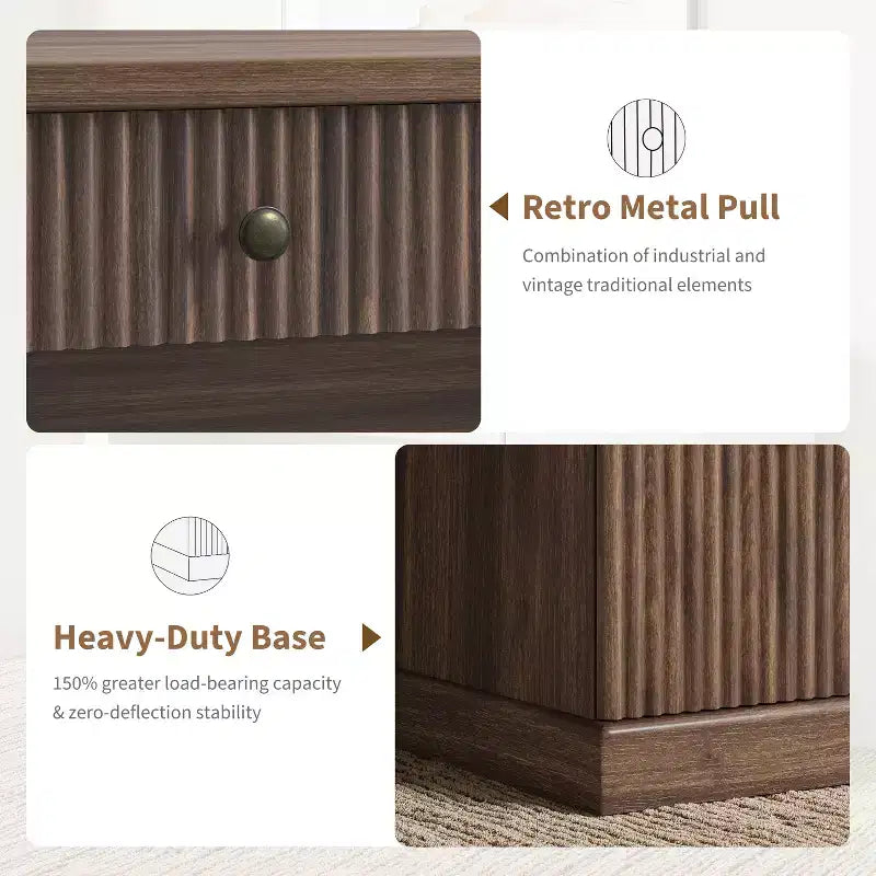 Garvee Fluted Home Office Desk Storage, Bureau de direction moderne 54 pouces avec station de charge, Bureau d'ordinateur en bois avec tiroirs classeurs pour l'étude