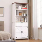 Farmhouse Bookshelf, 72 Tall Bookshelf with Doors and Drawer, 15 Deep Farmhouse Book Shelf with Storage Cabinet, Floor Standing Book Case