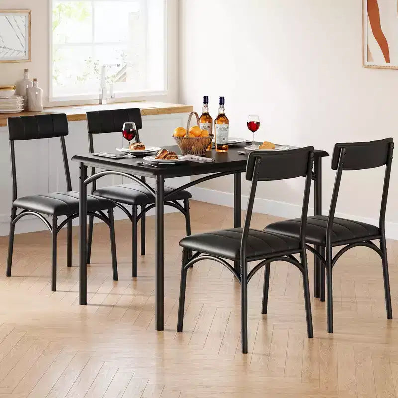 Table et chaises de cuisine, ensemble de table de salle à manger pour 4 avec chaises rembourrées, ensemble de table de cuisine en métal et bois, table à manger rectangulaire