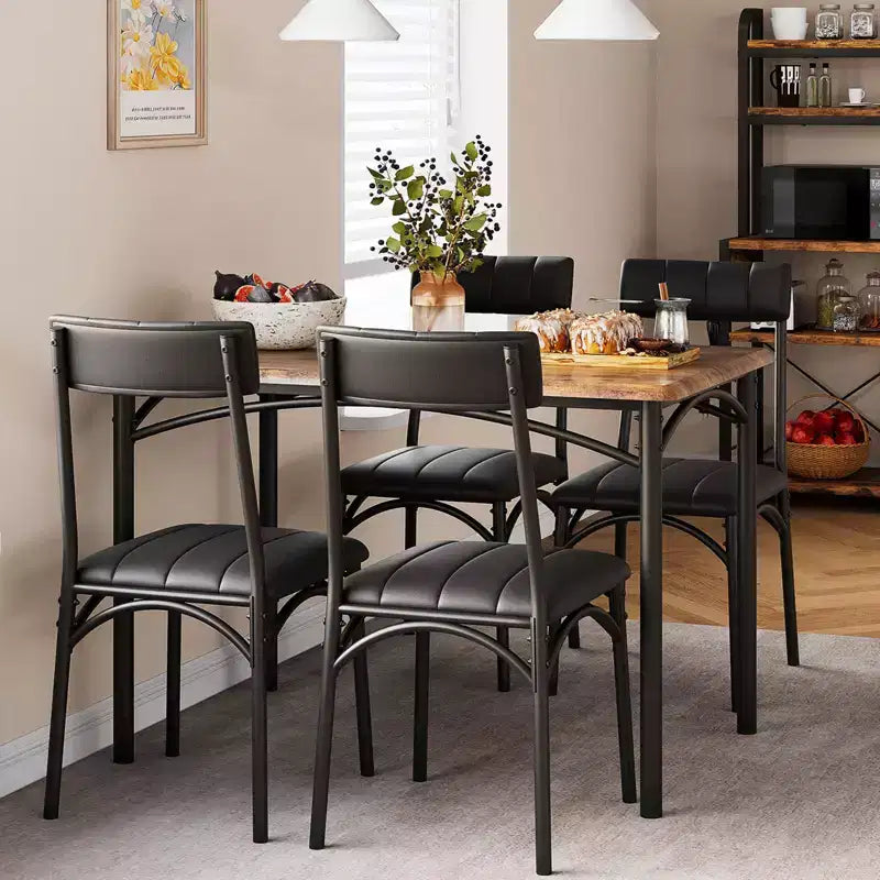 Table et chaises de cuisine, ensemble de table de salle à manger pour 4 avec chaises rembourrées, ensemble de table de cuisine en métal et bois, table à manger rectangulaire