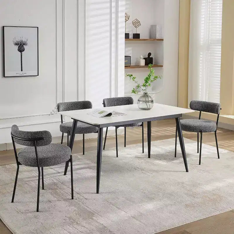 Acekool Chaises de salle à manger du milieu du siècle, lot de 2, avec revêtement en bouclé, dossier incurvé et pieds réglables - Gris clair avec pieds noirs