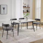 Acekool Chaises de salle à manger du milieu du siècle, lot de 2, avec revêtement en bouclé, dossier incurvé et pieds réglables - Gris clair avec pieds noirs
