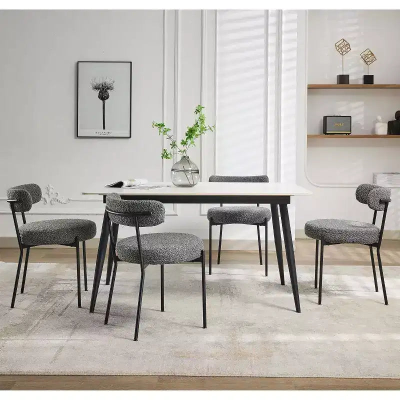 Acekool Chaises de salle à manger du milieu du siècle, lot de 2, avec revêtement en bouclé, dossier incurvé et pieds réglables - Gris clair avec pieds noirs