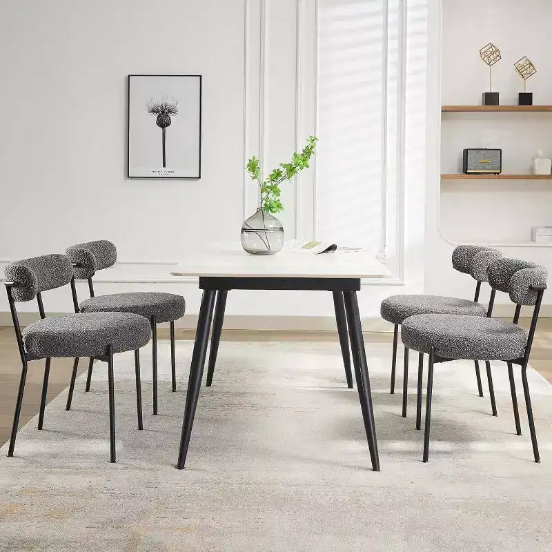 Acekool Chaises de salle à manger du milieu du siècle, lot de 2, avec revêtement en bouclé, dossier incurvé et pieds réglables - Gris clair avec pieds noirs