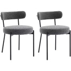 Acekool Chaises de salle à manger du milieu du siècle, lot de 2, avec revêtement en bouclé, dossier incurvé et pieds réglables - Gris clair avec pieds noirs