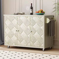 MAYEERTY Solid Wood Handwoveb Kitchen Island with Drop Leaf Coastal Kitchen Isalnd on Wheels Champange