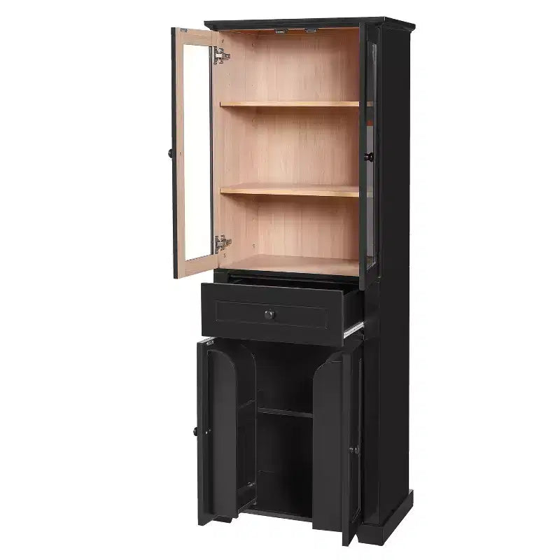 Meuble de rangement haut de salle de bain Whisen 67.2 avec portes en verre trempé, étagères réglables et tiroir, fermeture en douceur