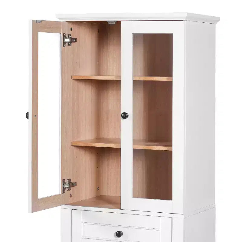 Meuble de rangement haut de salle de bain Whisen 67.2 avec portes en verre trempé, étagères réglables et tiroir, fermeture en douceur