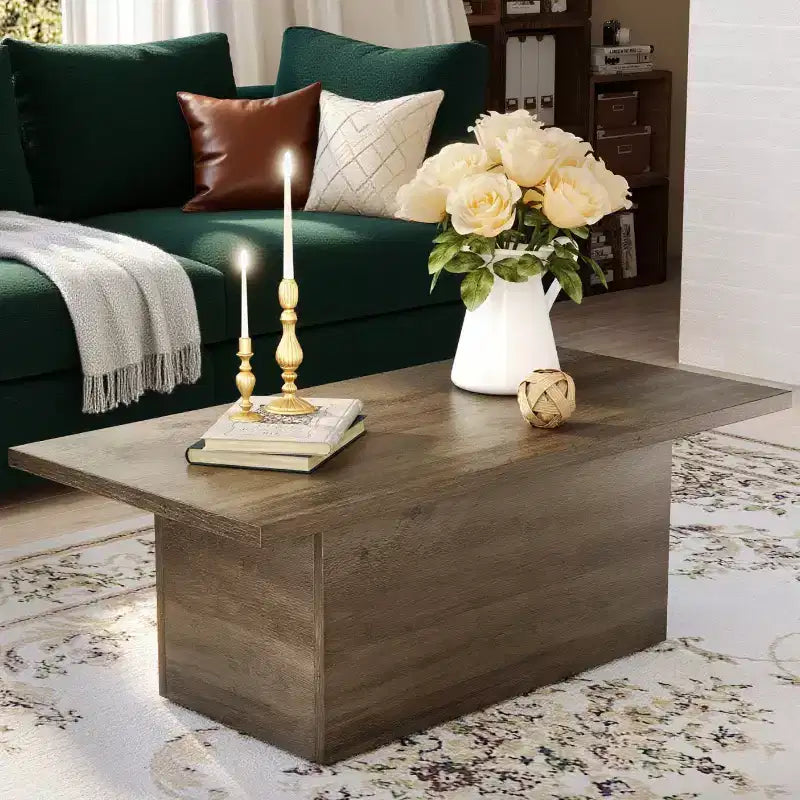 MUUEGM Farmhouse Coffee Table, 35.5 Rustic Wooden Table with Sturdy Frame & Waterproof Top for Living Room